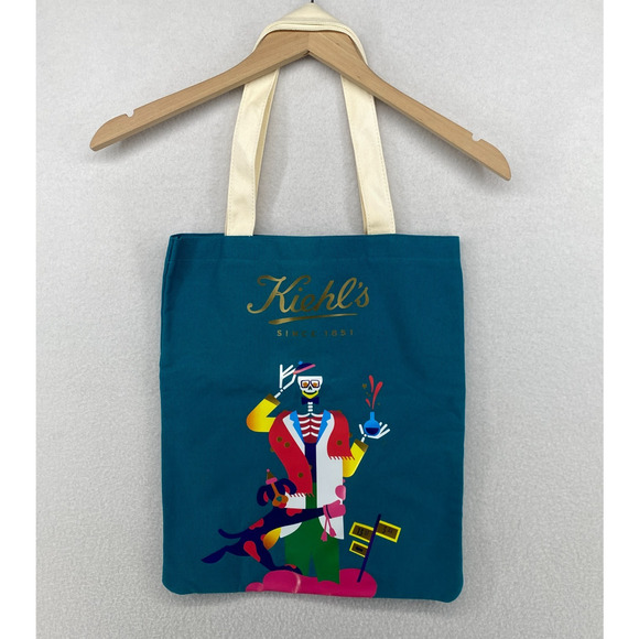 KIEHLS Limited Edition Art Janine Rewell Reusable Canvas Tote Shopping Bag Blue - Picture 3 of 13